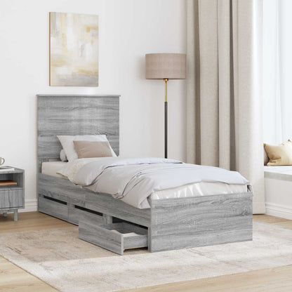 Struttura del letto con testiera Grigio Sonoma 75 x 190 cm