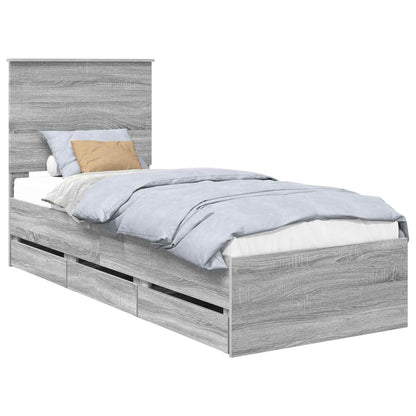 Struttura del letto con testiera Grigio Sonoma 75 x 190 cm
