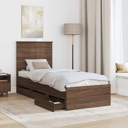 Struttura del letto con testiera Rovere Marrone 75 x 190 cm