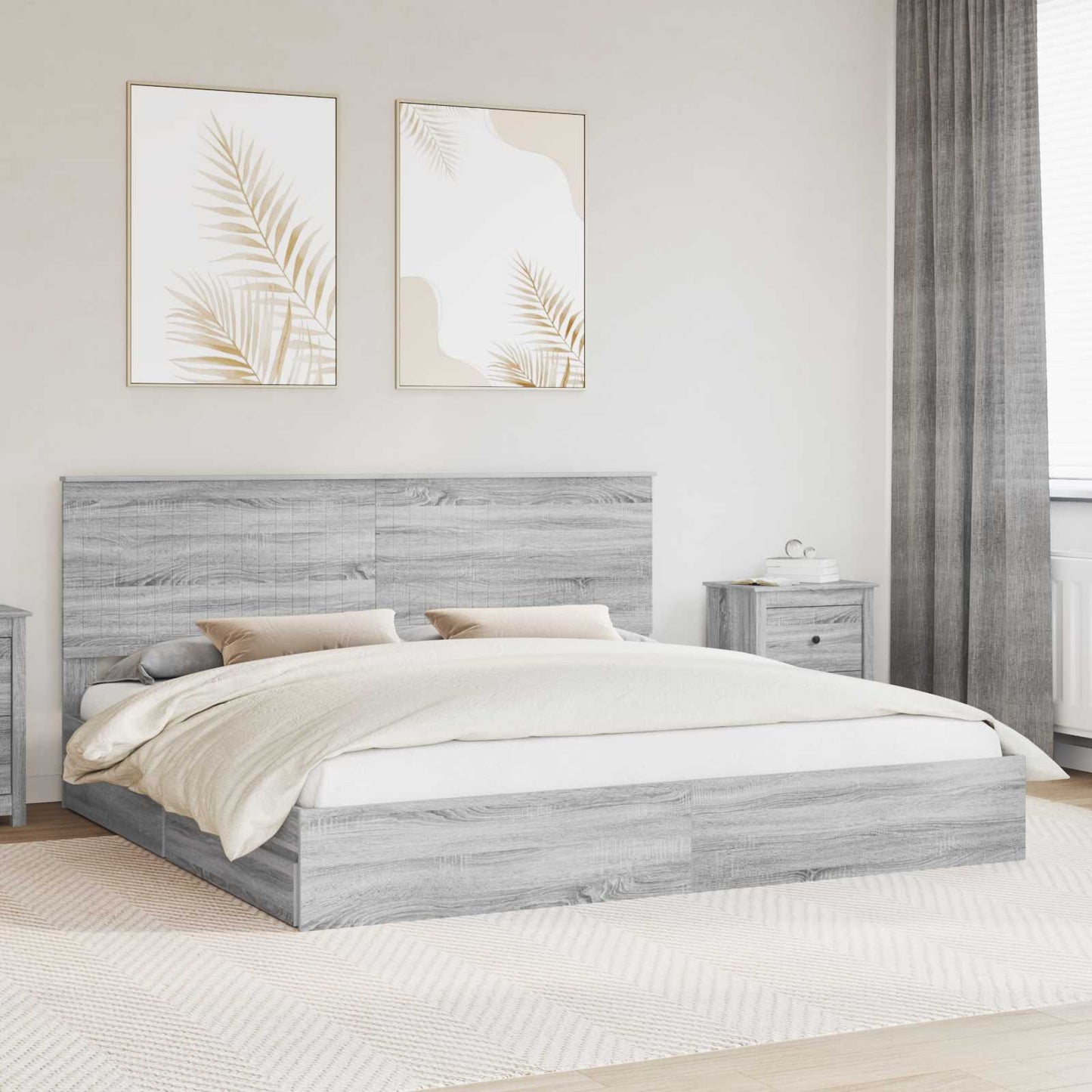 Letto con Contenitore con testiera Grigio Sonoma 200 x 200 cm
