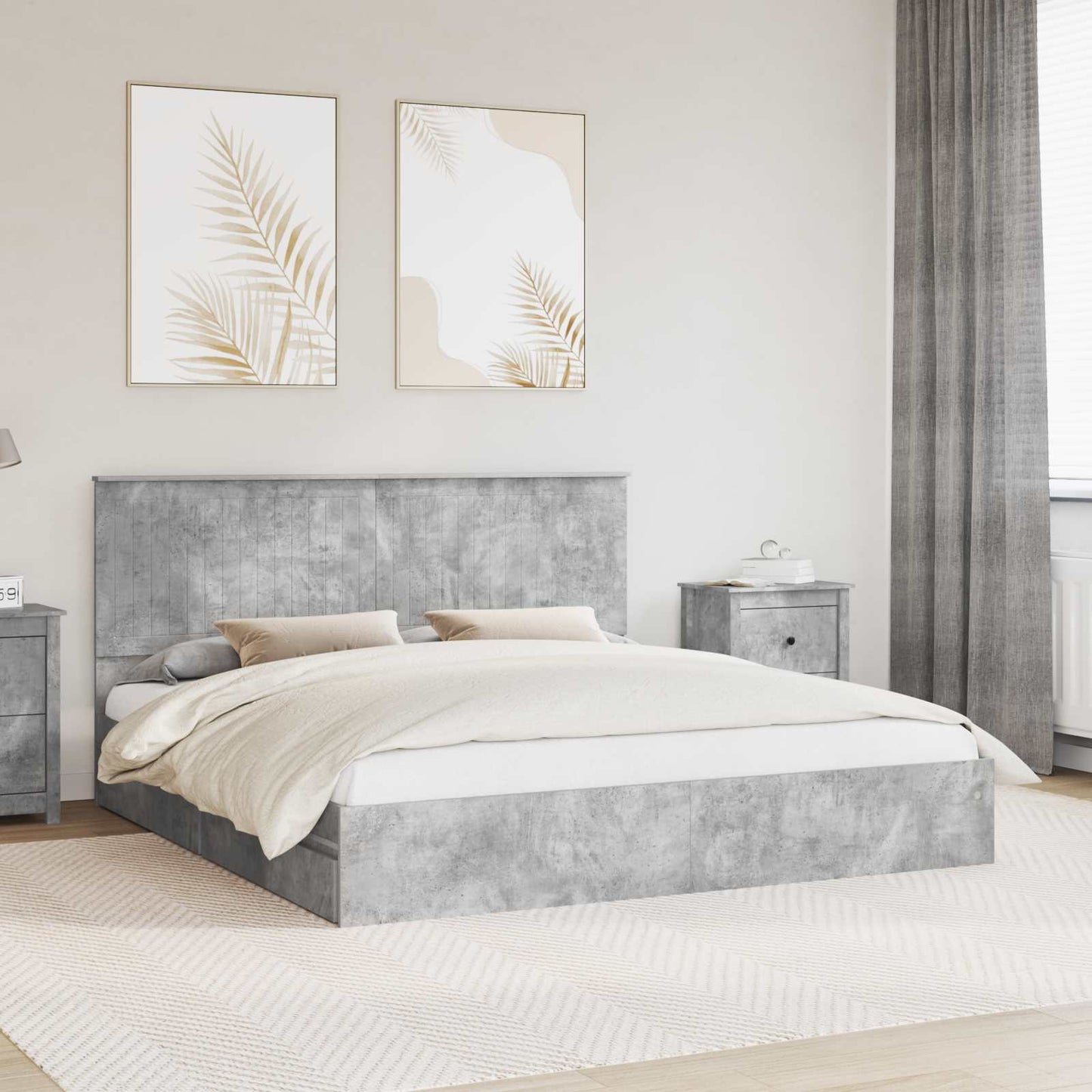 Letto con Contenitore con testiera Grigio cemento 180 x 200 cm