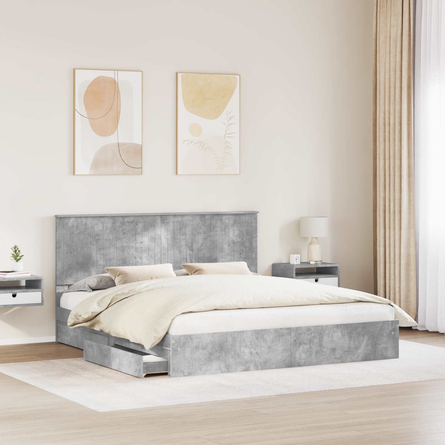 Letto con Contenitore con testiera Grigio cemento 180 x 200 cm