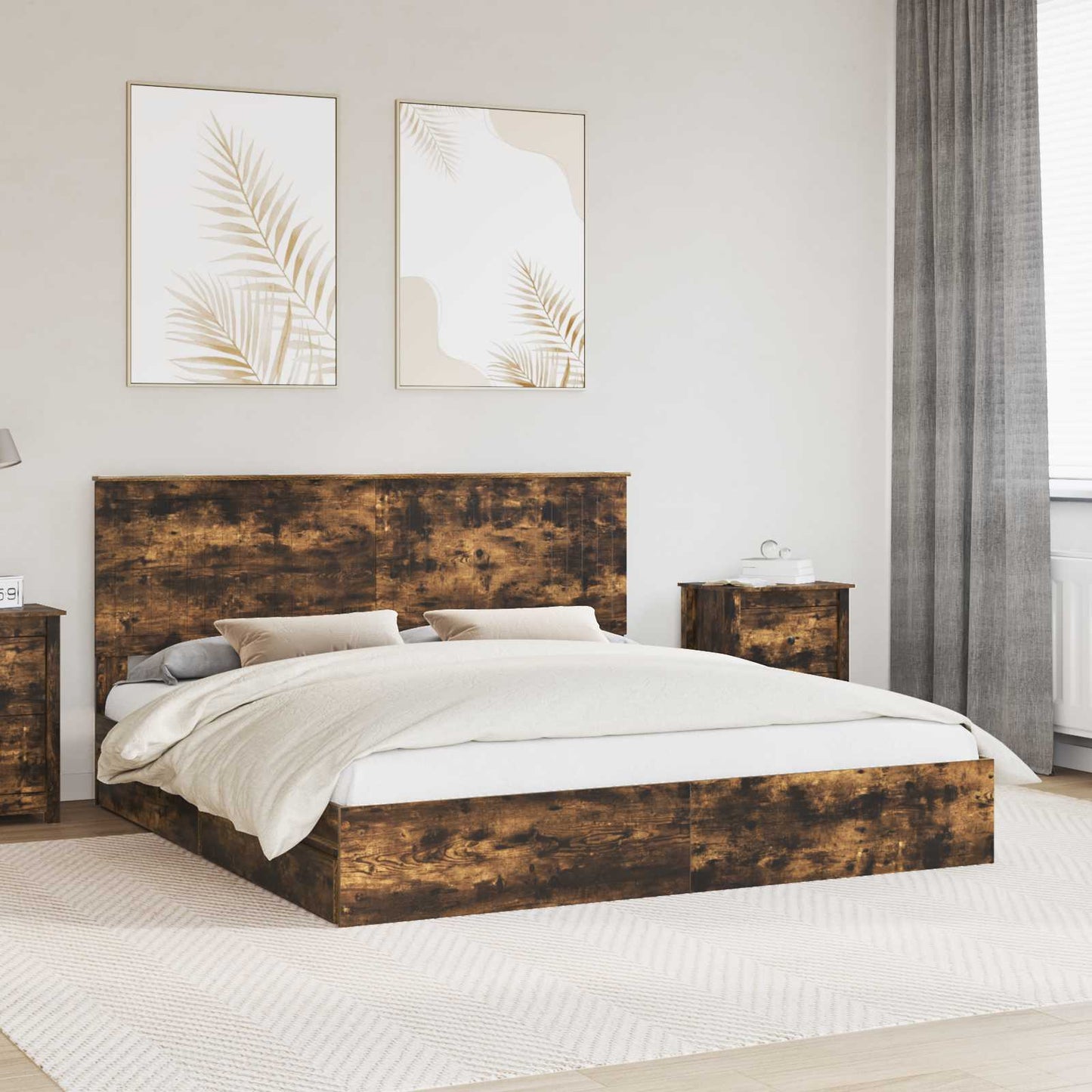 Letto con Contenitore con testiera Rovere fumÃ© 180 x 200 cm