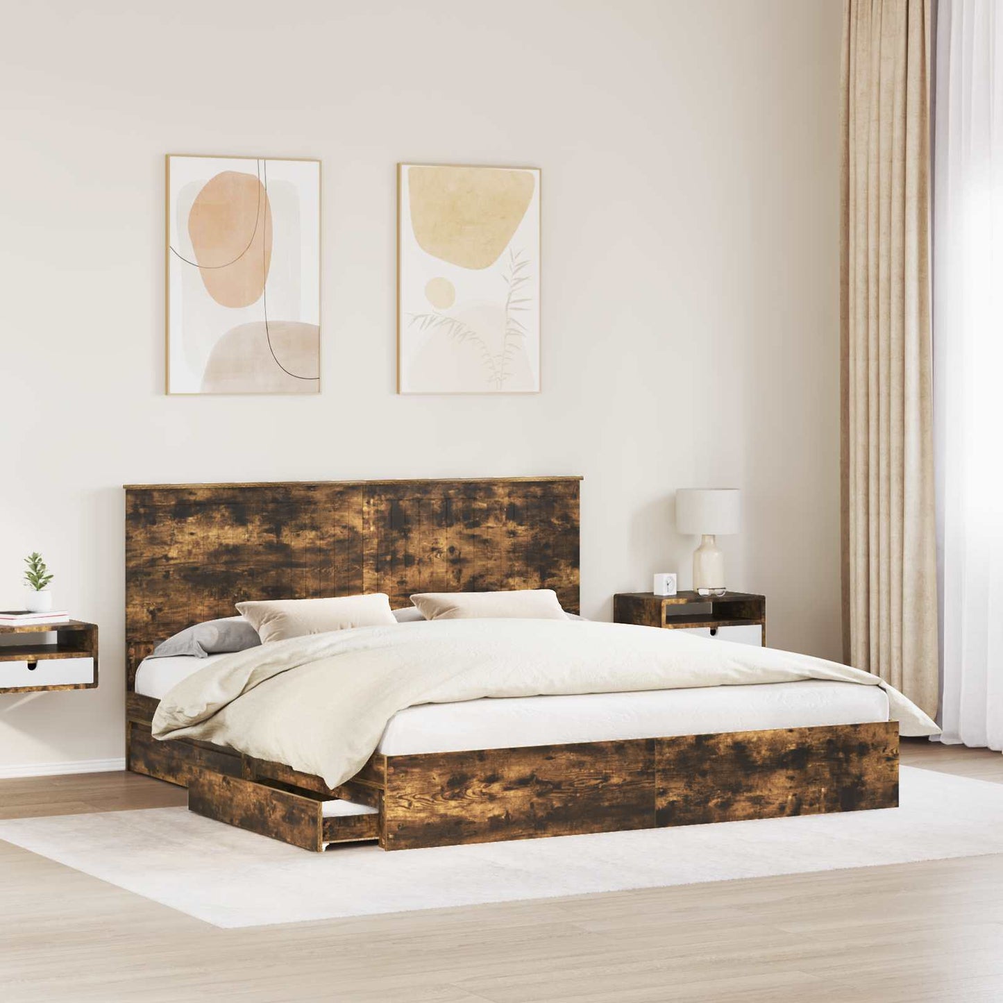 Letto con Contenitore con testiera Rovere fumÃ© 180 x 200 cm