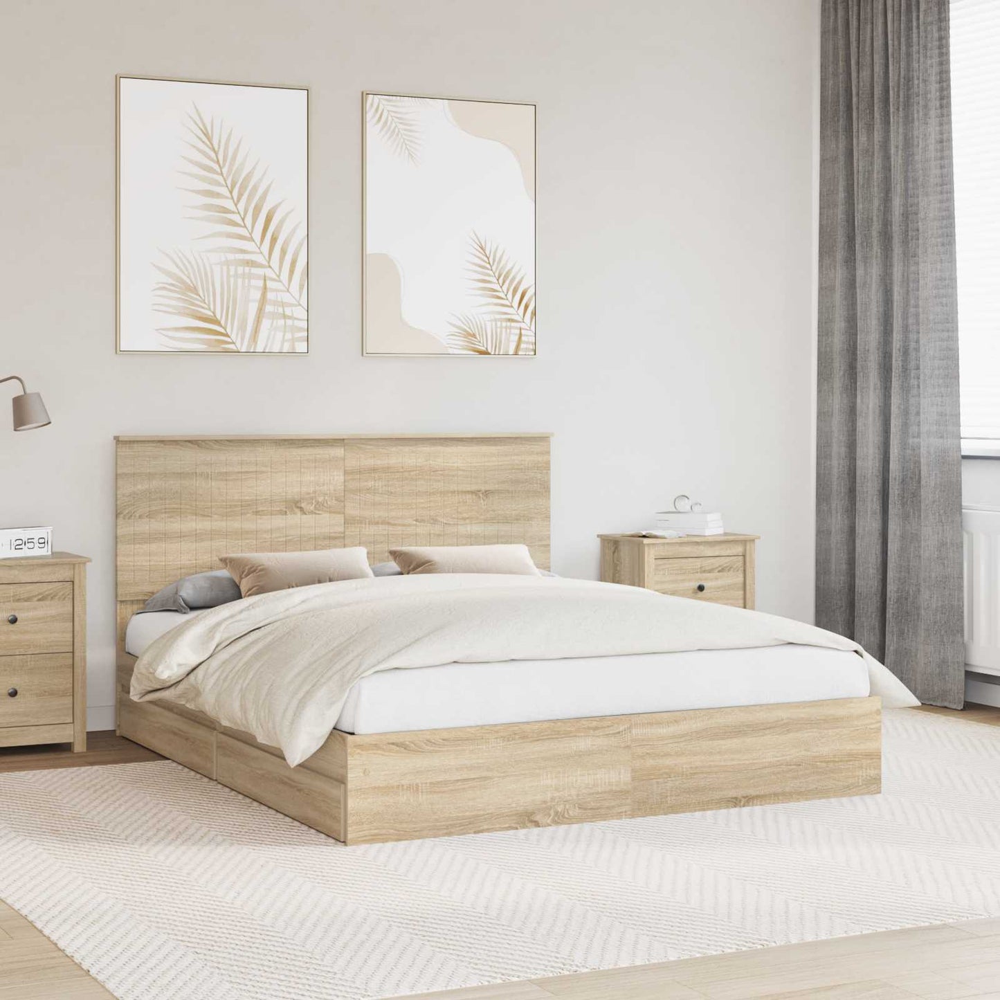 Letto con Contenitore con testiera Rovere Sonoma 160 x 200 cm
