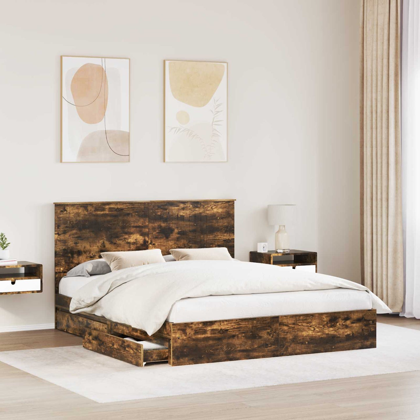 Letto con Contenitore con testiera Rovere fumÃ© 160 x 200 cm