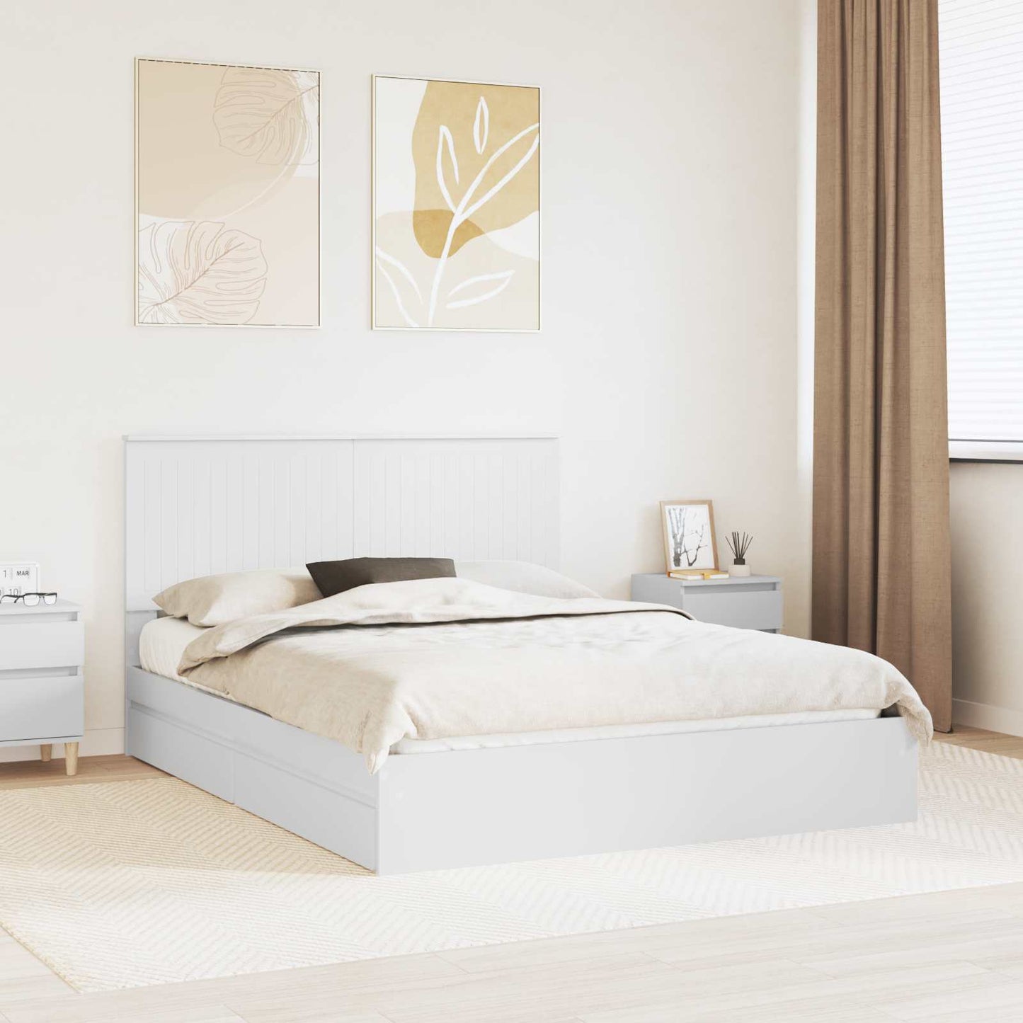 Letto con Contenitore Bianco 150 x 200 cm Legno multistrato