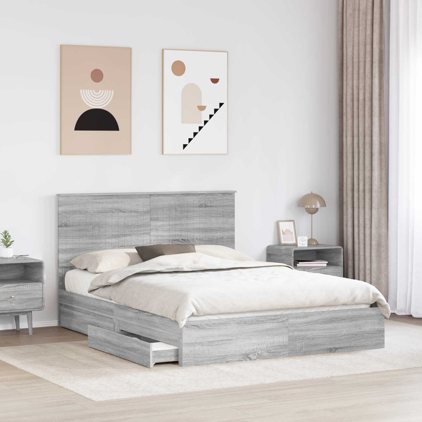 Letto con Contenitore con testiera Grigio Sonoma 150 x 200 cm