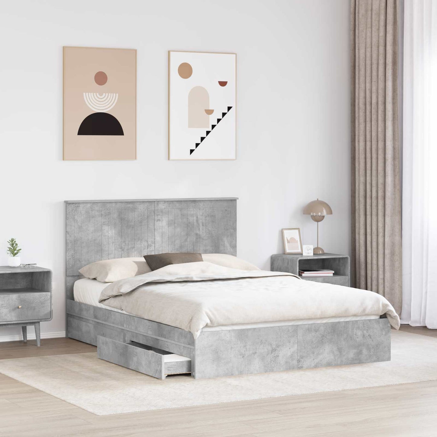 Letto con Contenitore con testiera Grigio cemento 135 x 190 cm