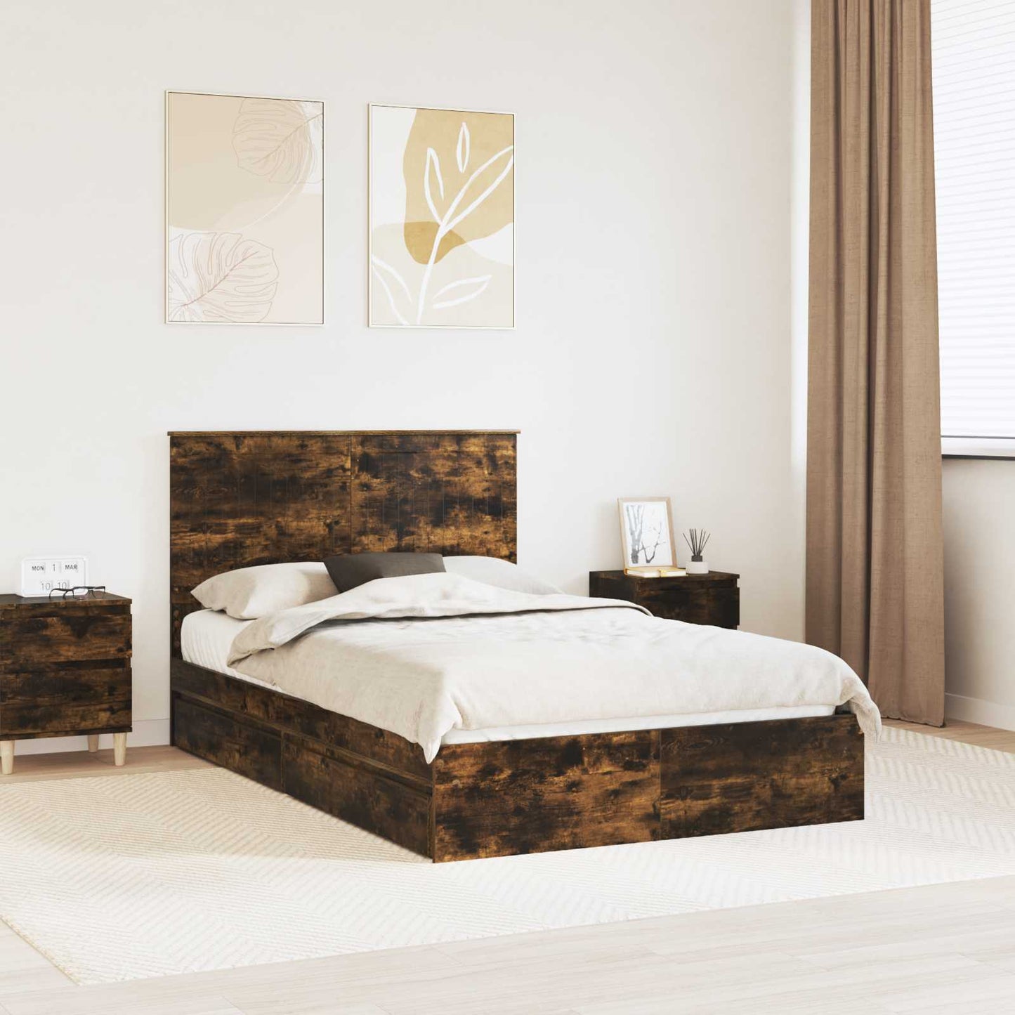 Letto con Contenitore con testiera Rovere fumé 120 x 200 cm