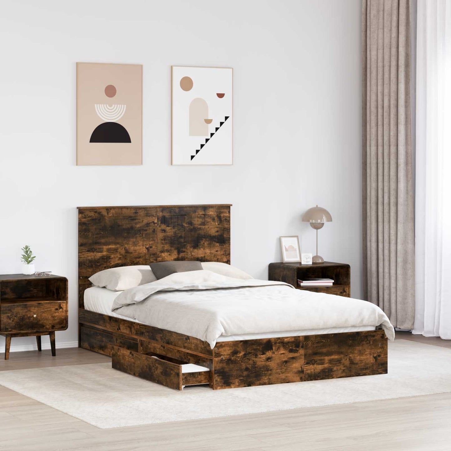 Letto con Contenitore con testiera Rovere fumé 120 x 200 cm