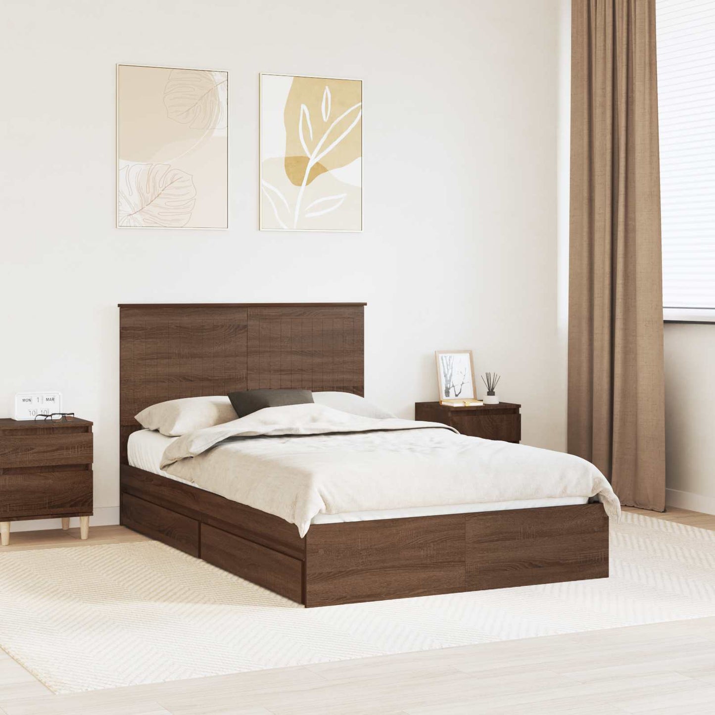 Letto con Contenitore con testiera Rovere Marrone 120 x 200 cm
