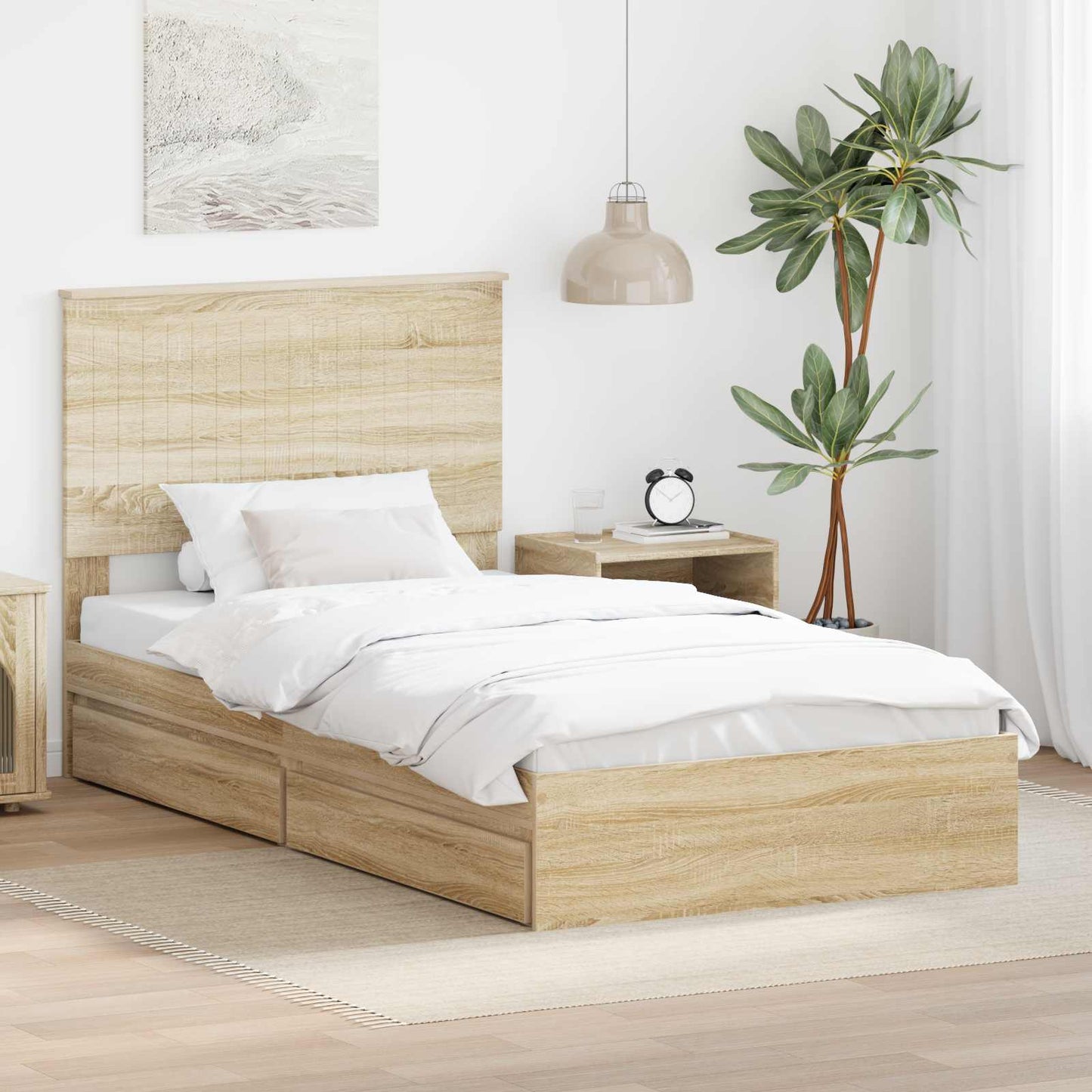 Letto con Contenitore con testiera Rovere Sonoma 100 x 200 cm