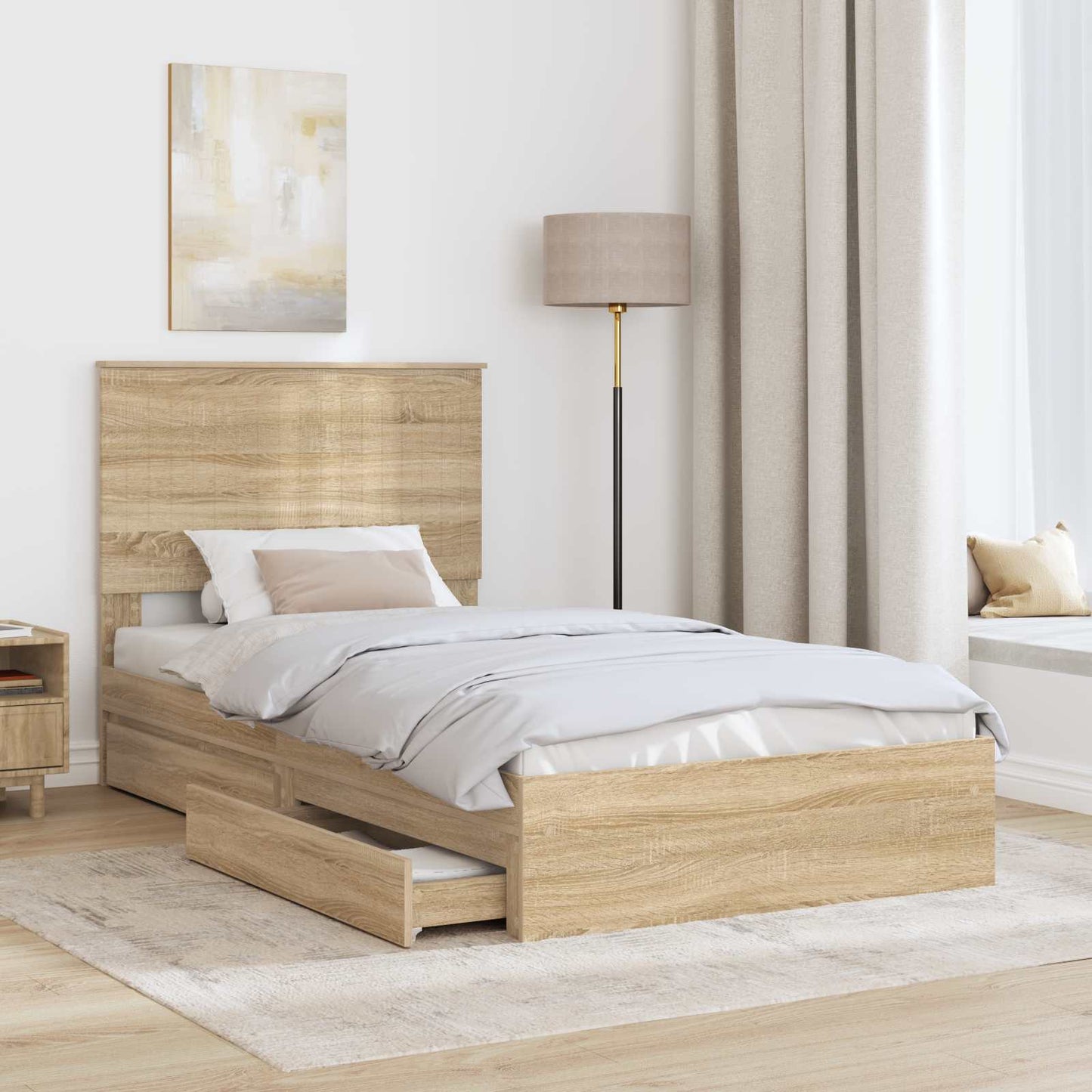 Letto con Contenitore con testiera Rovere Sonoma 100 x 200 cm