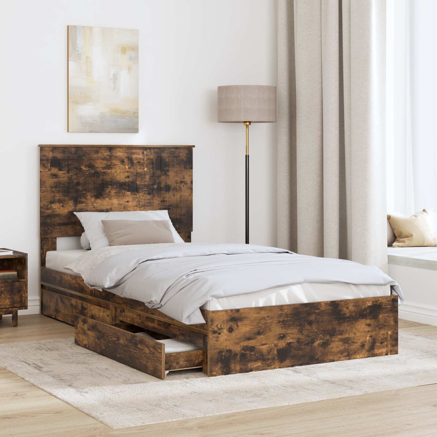 Letto con Contenitore con testiera Rovere fumÃ© 100 x 200 cm