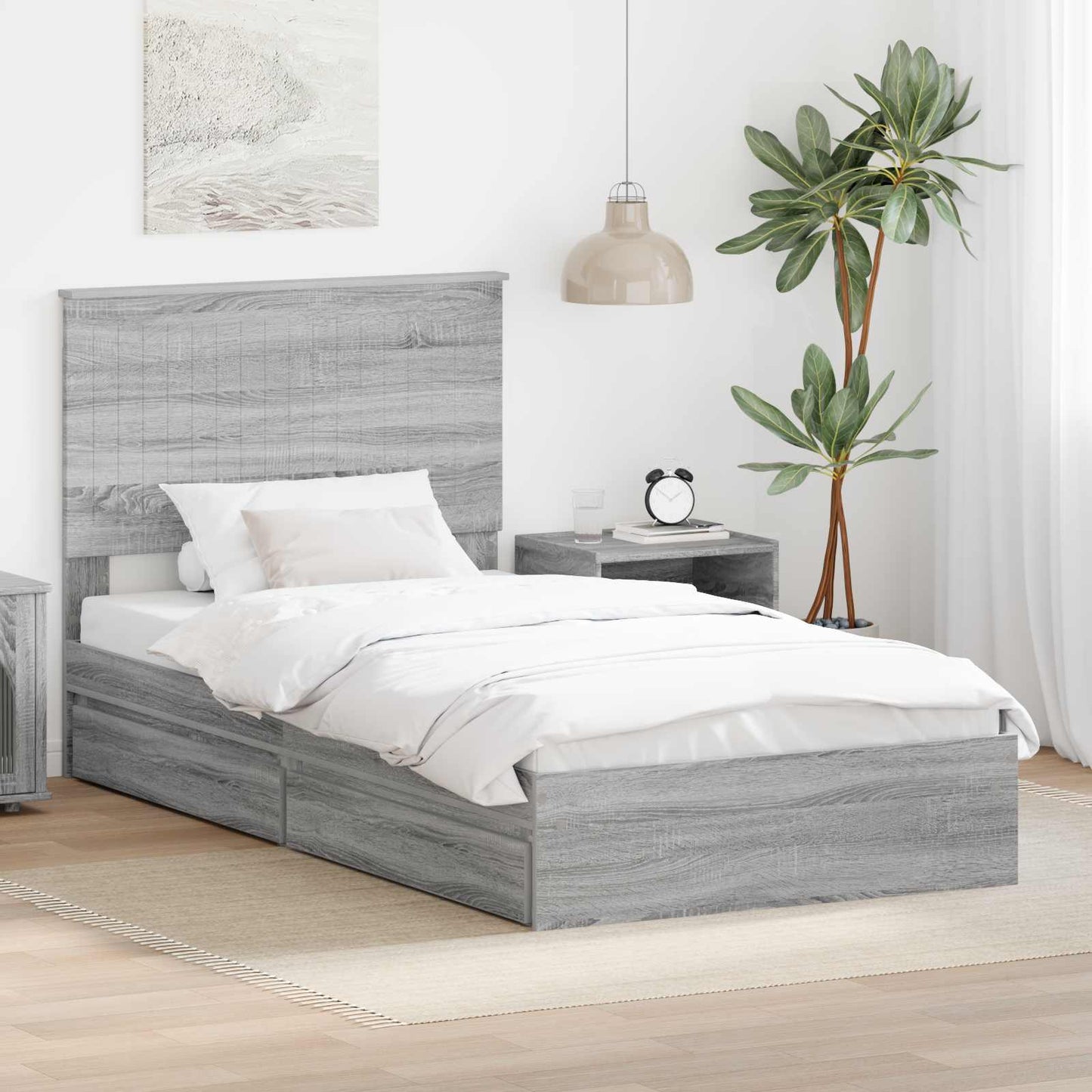 Letto con Contenitore con testiera Grigio Sonoma 100 x 200 cm