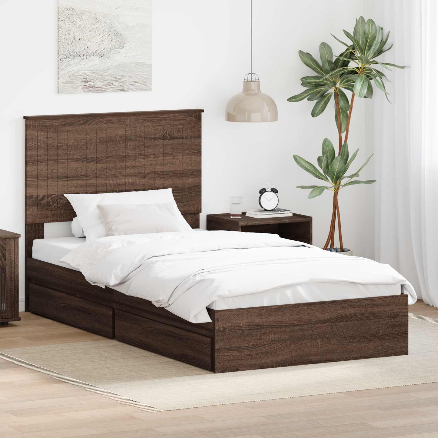 Letto con Contenitore con testiera Rovere Marrone 100 x 200 cm