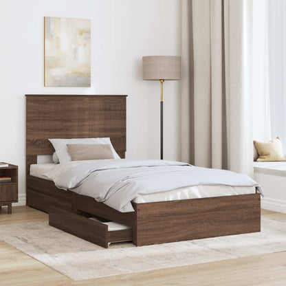 Letto con Contenitore con testiera Rovere Marrone 100 x 200 cm