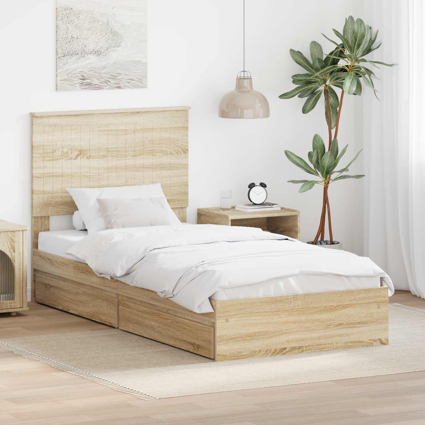 Letto con Contenitore con testiera Rovere Sonoma 90 x 200 cm