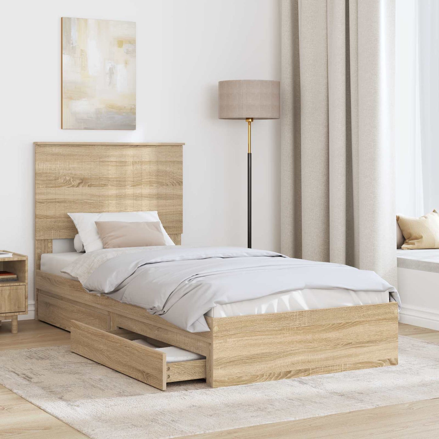 Letto con Contenitore con testiera Rovere Sonoma 90 x 200 cm