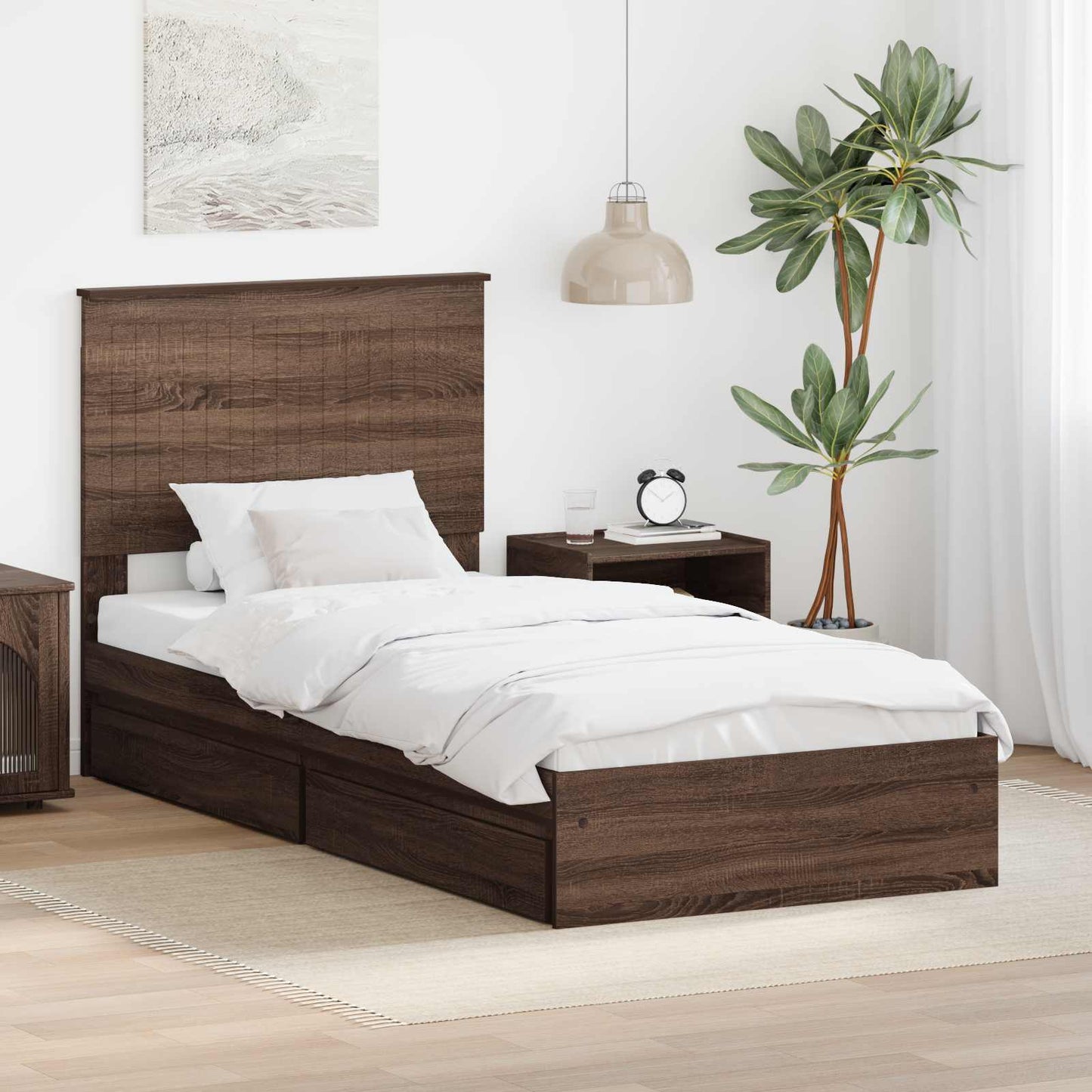 Letto con Contenitore con testiera Rovere Marrone 90 x 200 cm