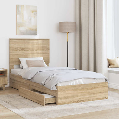 Letto con Contenitore con testiera Rovere Sonoma 90 x 190 cm