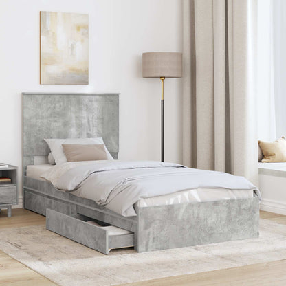 Letto con Contenitore con testiera Grigio cemento 90 x 190 cm