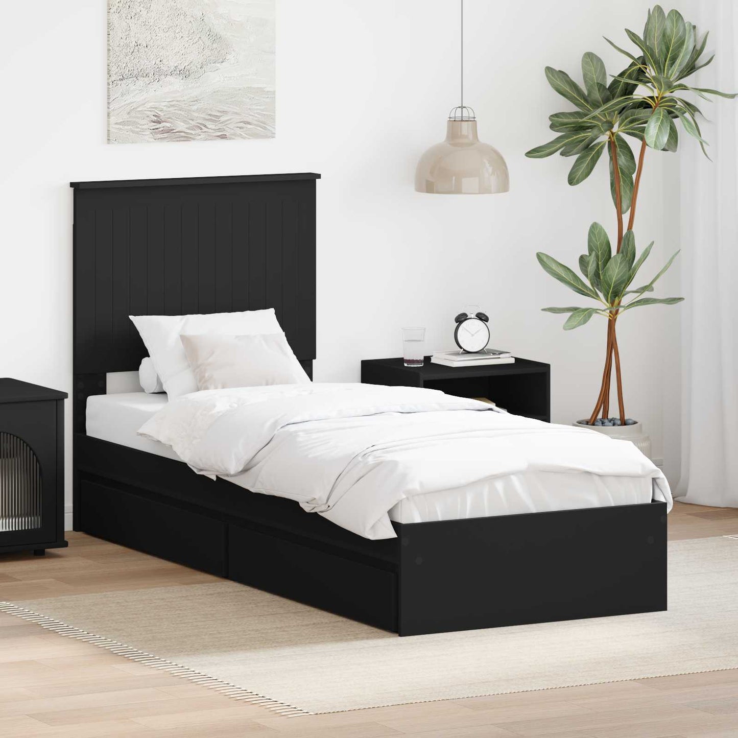 Letto con Contenitore Nero 75 x 190 cm Legno multistrato