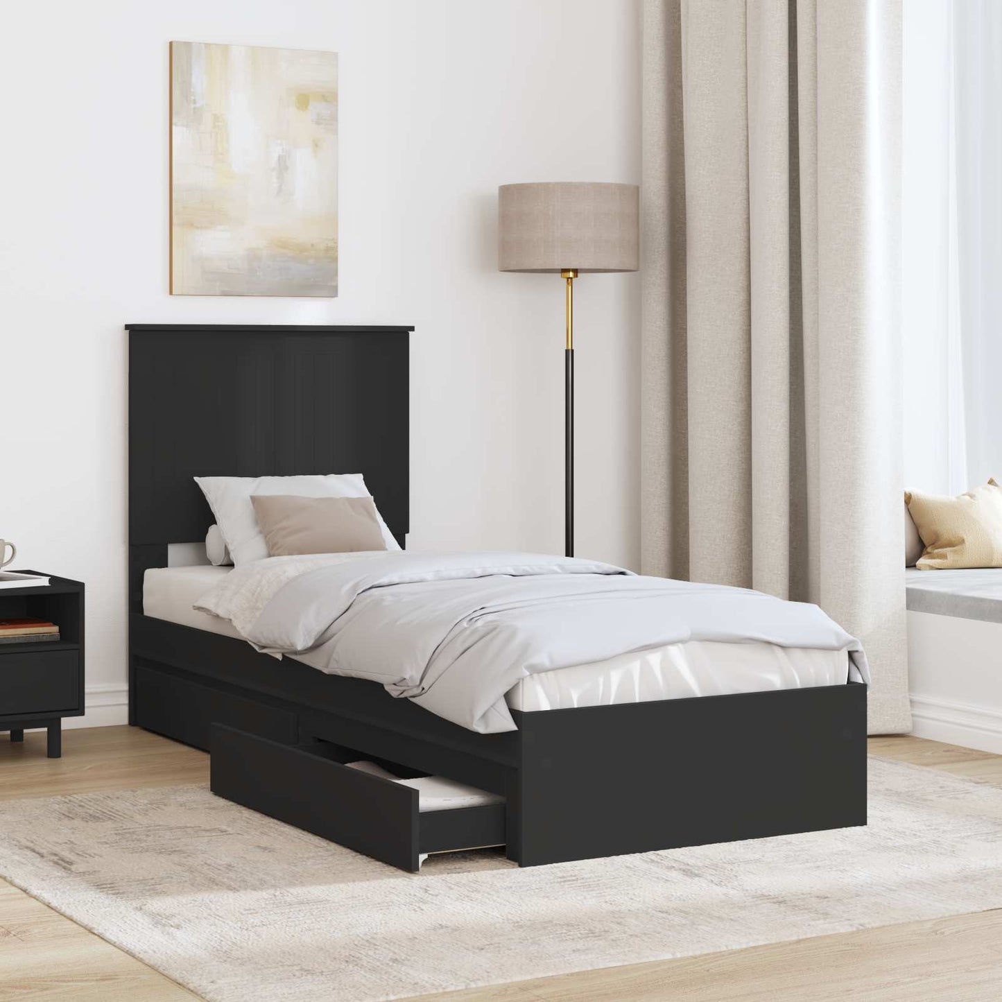 Letto con Contenitore Nero 75 x 190 cm Legno multistrato