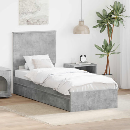 Letto con Contenitore con testiera Grigio cemento 75 x 190 cm
