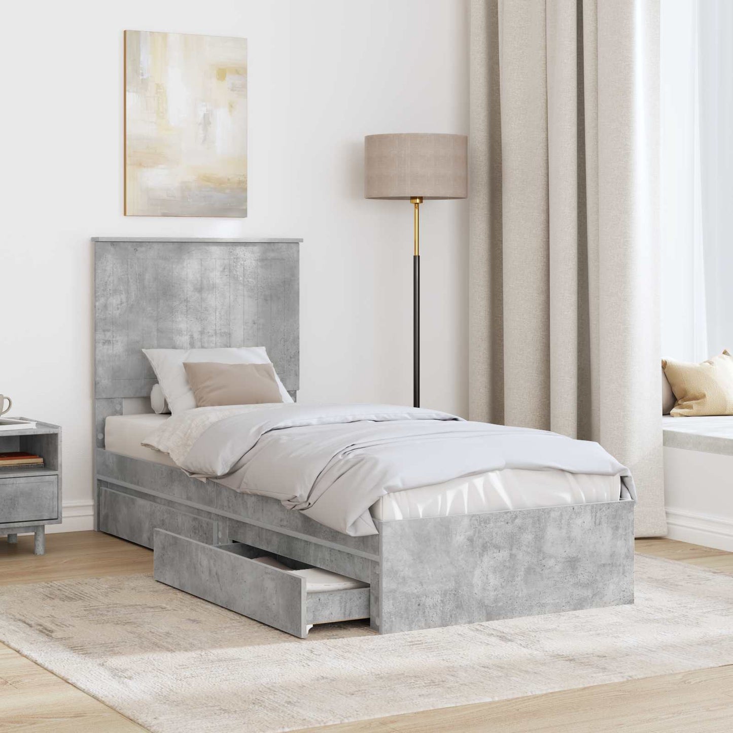 Letto con Contenitore con testiera Grigio cemento 75 x 190 cm