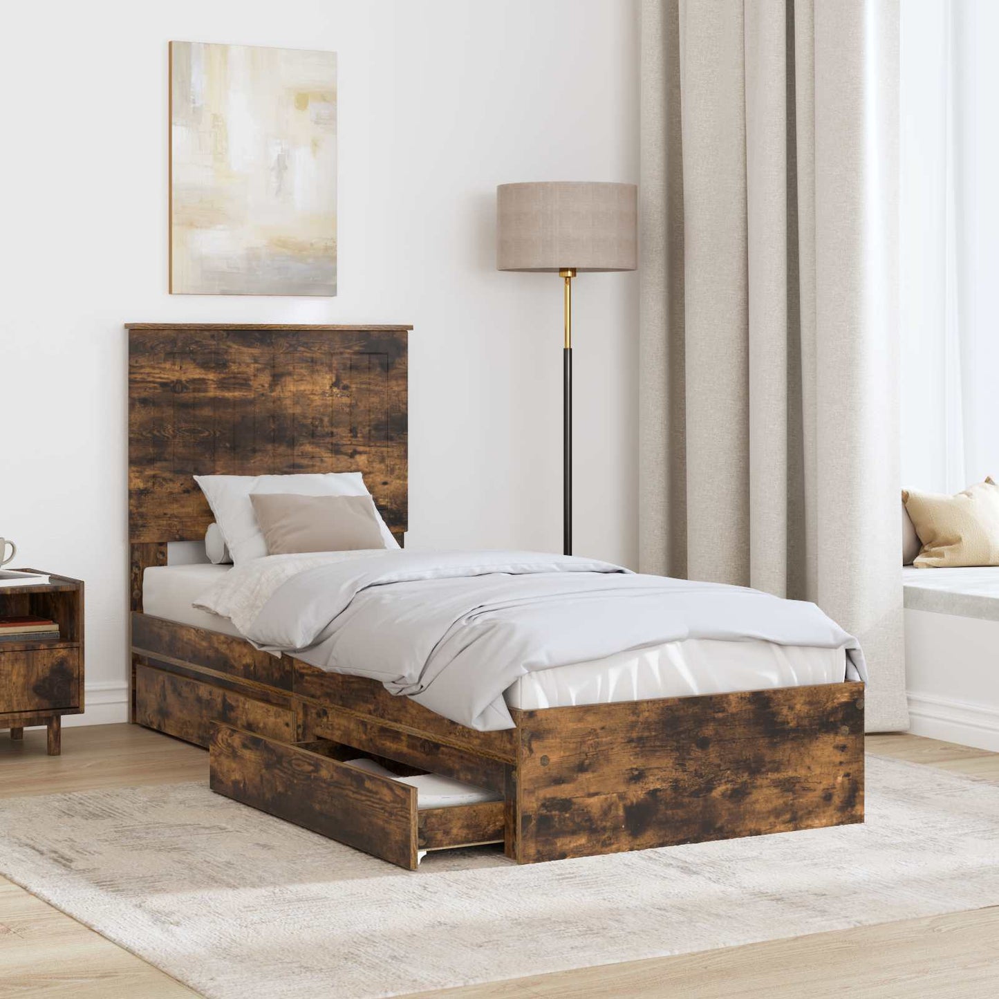 Letto con Contenitore Rovere fumÃƒÂ© 75 x 190 cm Legno multistrato