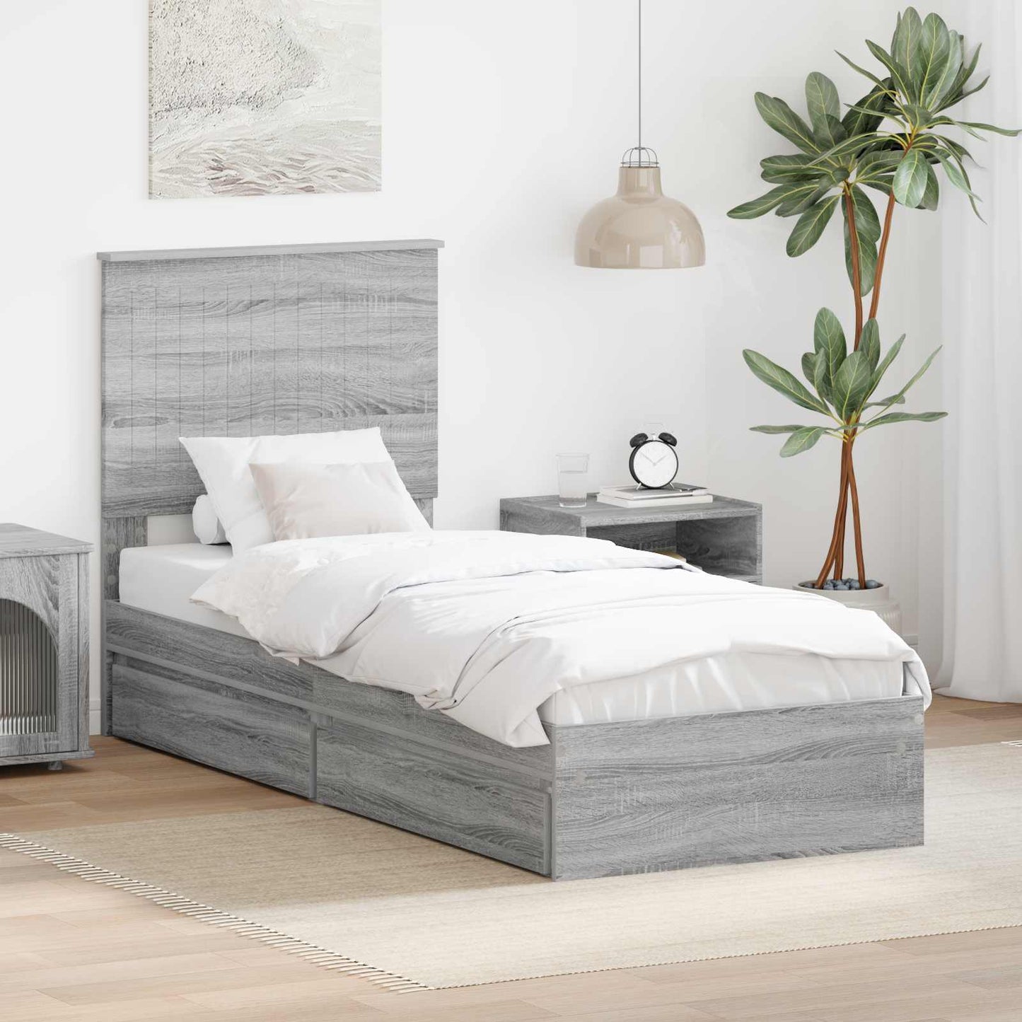 Letto con Contenitore con testiera Grigio Sonoma 75 x 190 cm