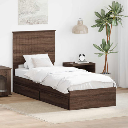 Letto con Contenitore con testiera Rovere Marrone 75 x 190 cm