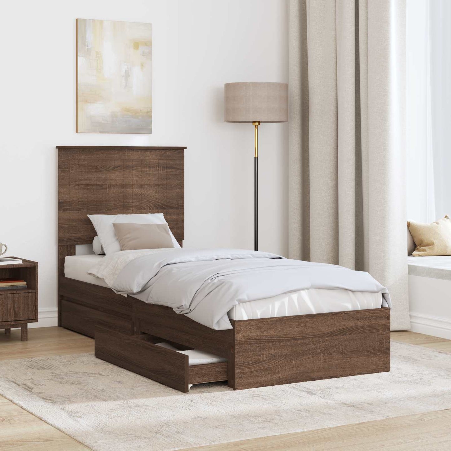 Letto con Contenitore con testiera Rovere Marrone 75 x 190 cm