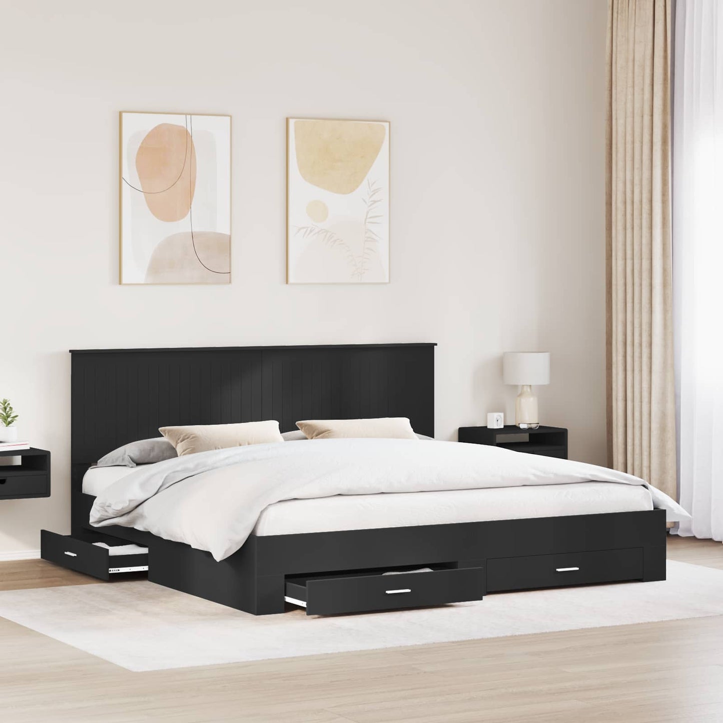 Struttura del letto con testiera Nero e Argento 200 x 200 cm