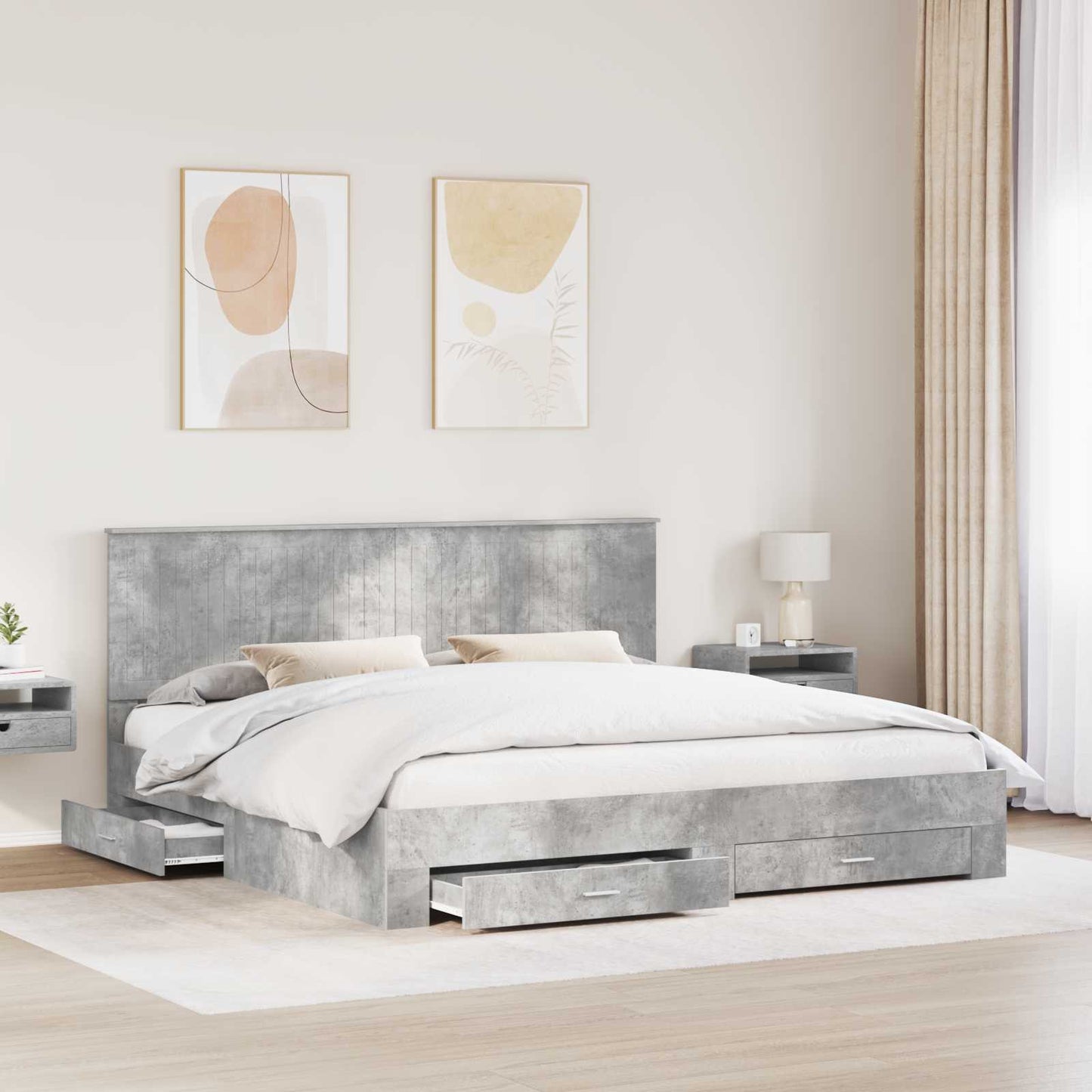 Struttura del letto con testiera Grigio cemento 200 x 200 cm