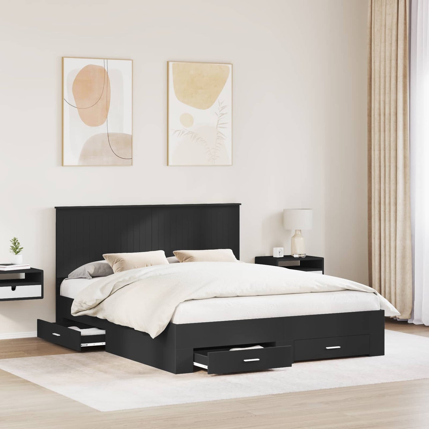 Struttura del letto Nero 160 x 200 cm Legno multistrato