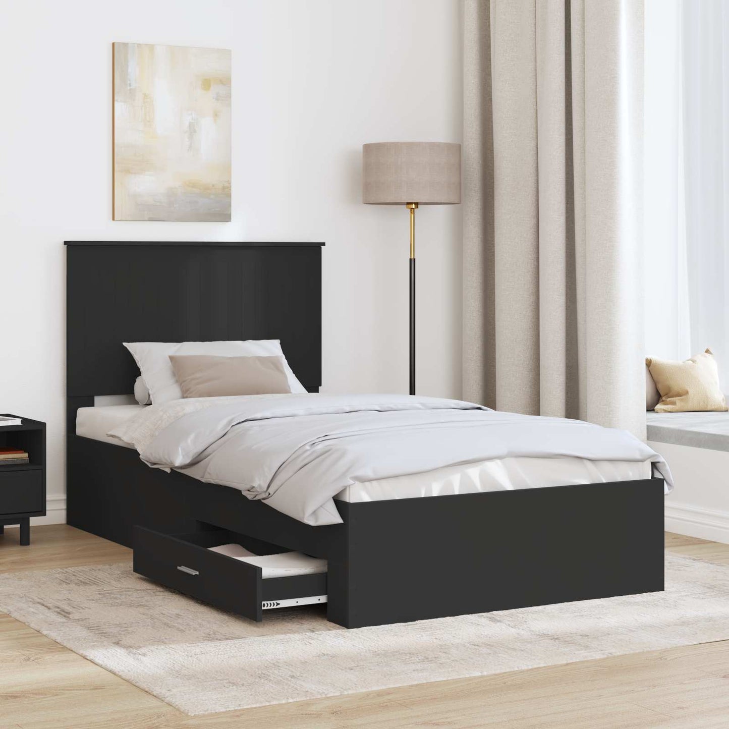Struttura del letto con testiera Nero e Argento 90 x 200 cm