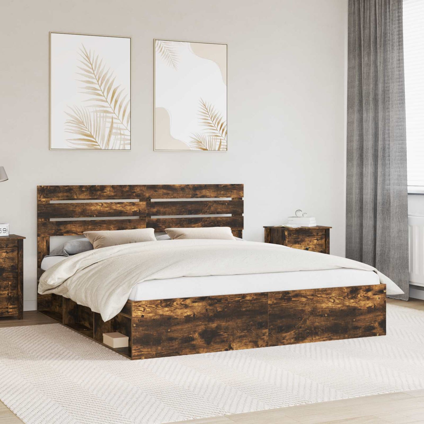 Struttura del letto Rovere fumÃ© 200 x 200 cm Pino massello