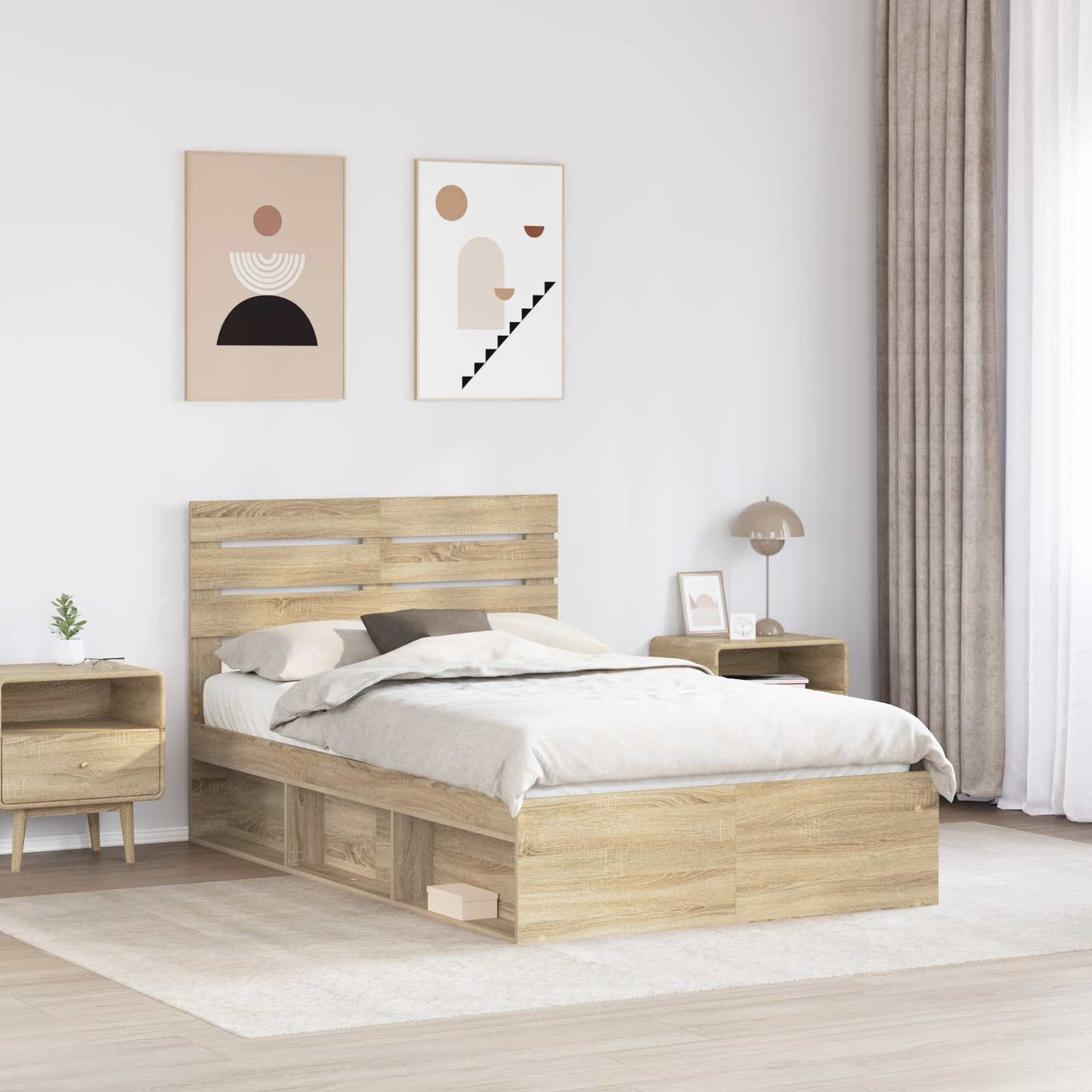 Struttura del letto Rovere Sonoma 135 x 190 cm Pino massello