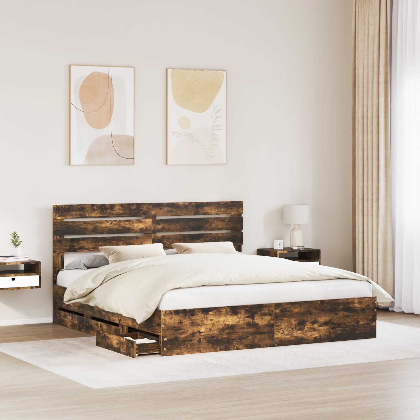 Struttura del letto con cassetto Rovere fumÃ© 200 x 200 cm