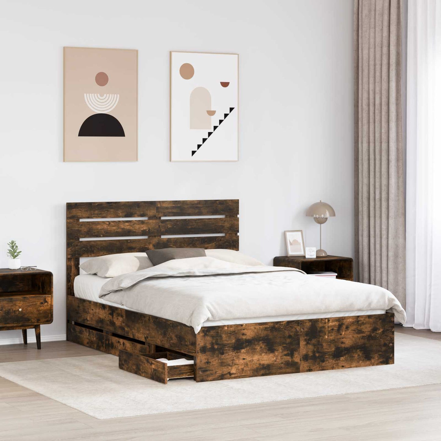 Struttura del letto con cassetto Rovere fumÃ© 150 x 200 cm