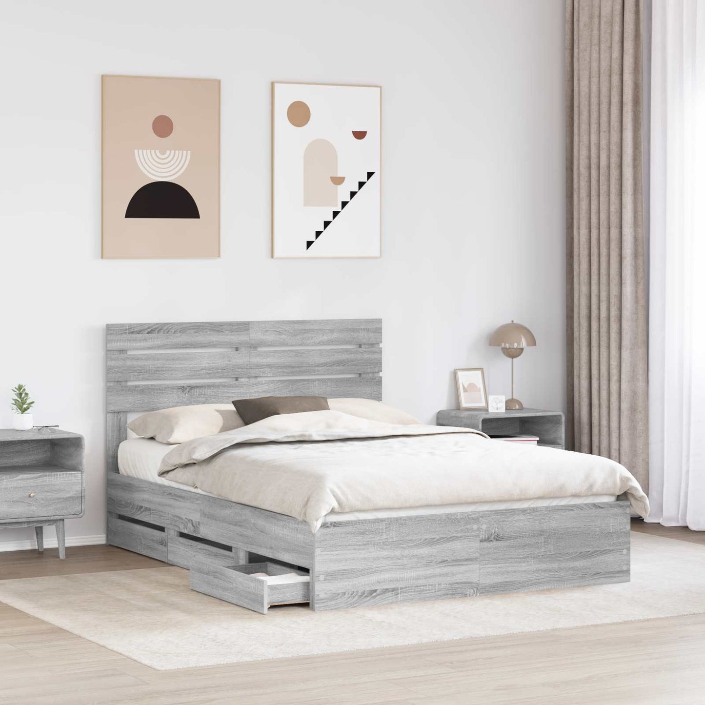 Struttura del letto con cassetto Grigio Sonoma 150 x 200 cm