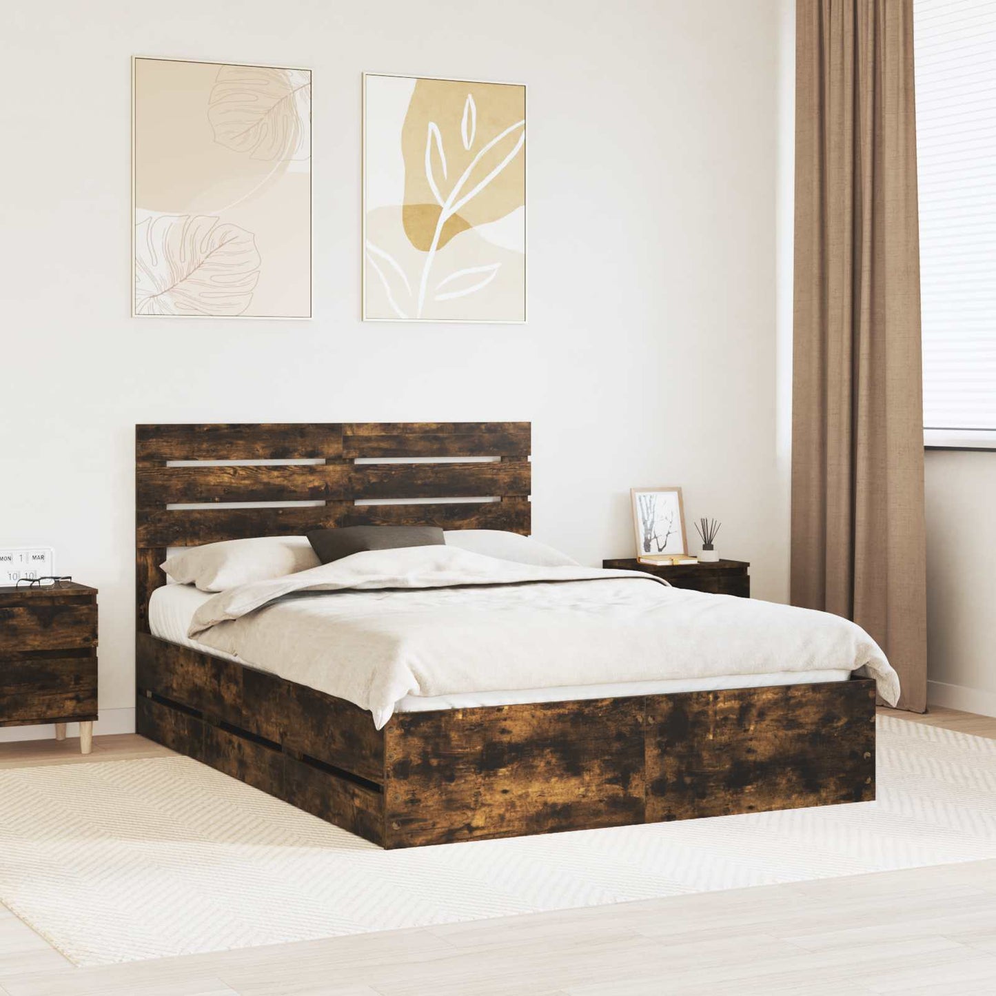 Struttura del letto con cassetto Rovere fumÃ© 140 x 200 cm