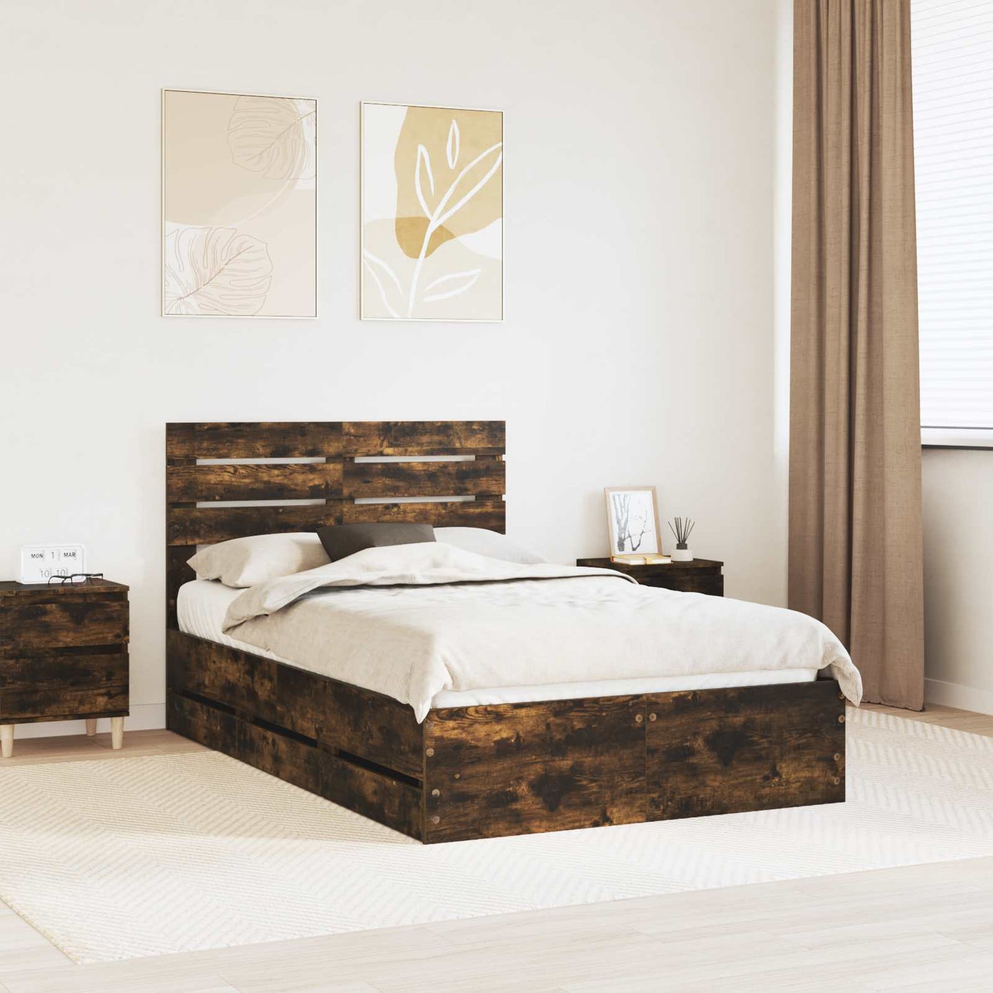 Struttura del letto con cassetto Rovere fumÃ© 135 x 190 cm