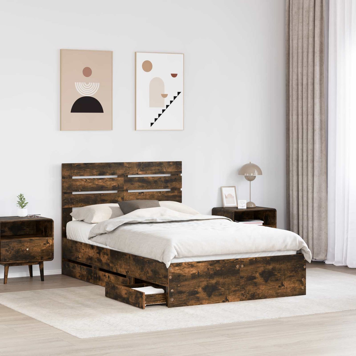Struttura del letto con cassetto Rovere fumÃ© 120 x 190 cm