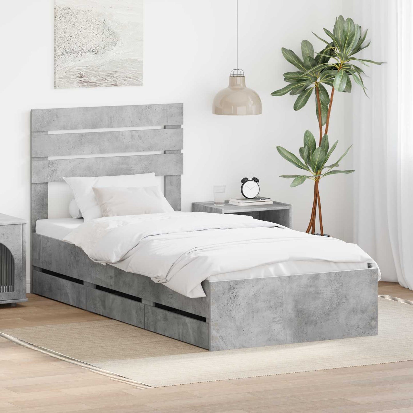 Struttura del letto con cassetto Grigio cemento 100 x 200 cm