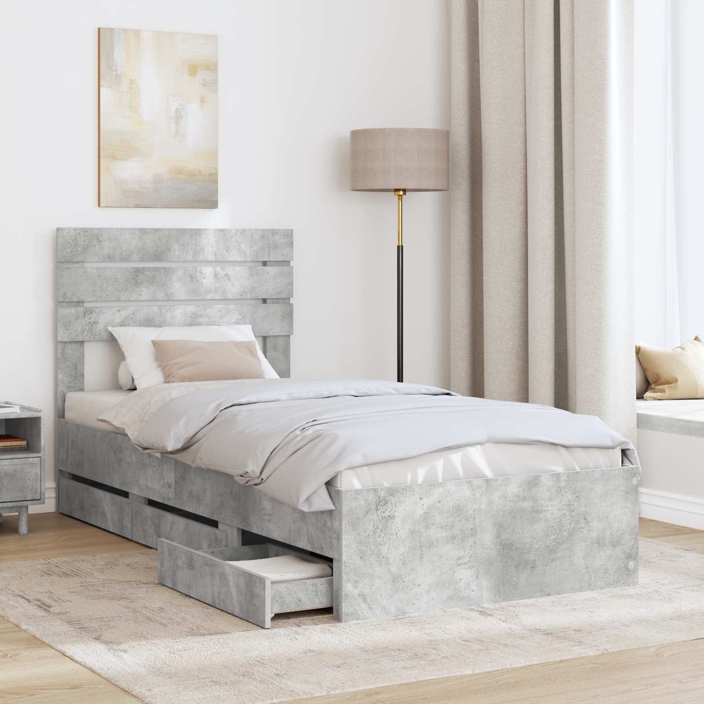 Struttura del letto con cassetto Grigio cemento 100 x 200 cm