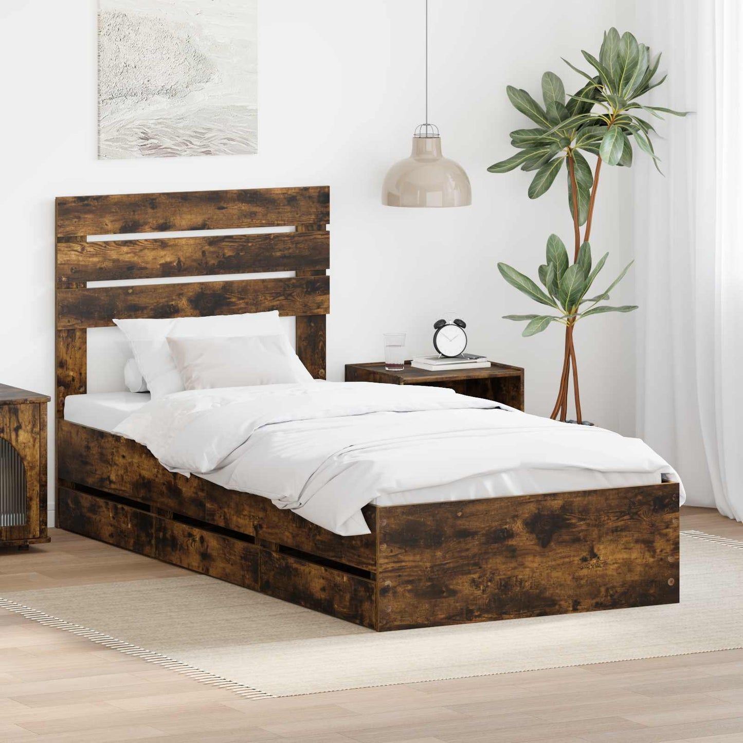 Struttura del letto con cassetto Rovere fumÃ© 100 x 200 cm